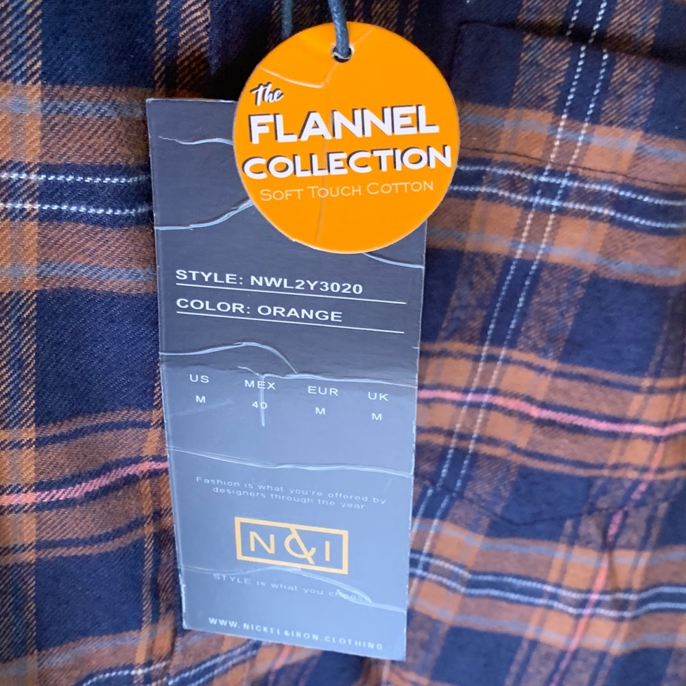 NWT Nickle & Iron Men's Medium Plaid Button Down Shirt Brown Navy - Picture 5 of 9